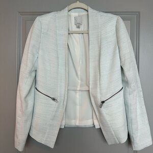 Halogen Light Blue/White Blazer with Structured Shoulders and Asymmetrical Lapel